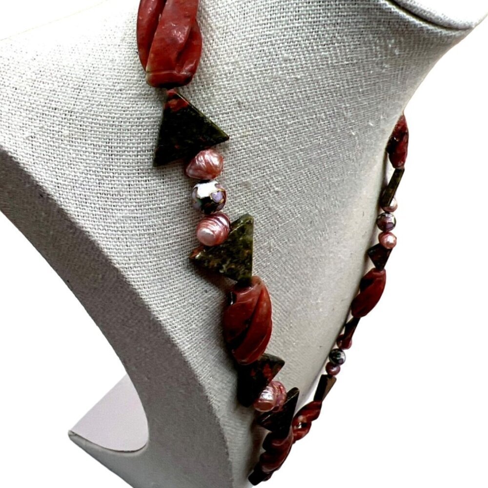 Handcrafted Unakite Pink Opal Pink Pearls & Cloisonné Beads Necklace. B50 - Picture 12 of 16